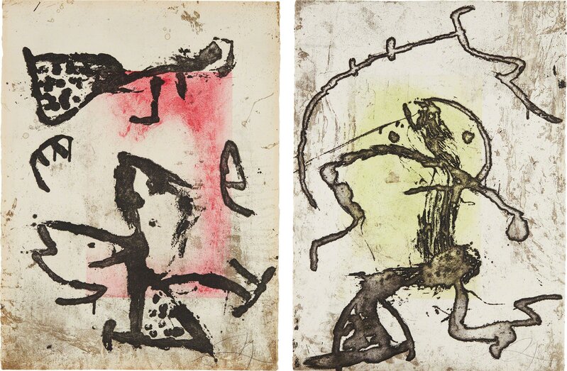 Joan Miró, ‘Rupestres IX; and Rupestres X (Cave Paintings IX; and Cave Paintings X)’, 1978, Print, Two etchings in colors, on Arches paper, the full sheets., Phillips