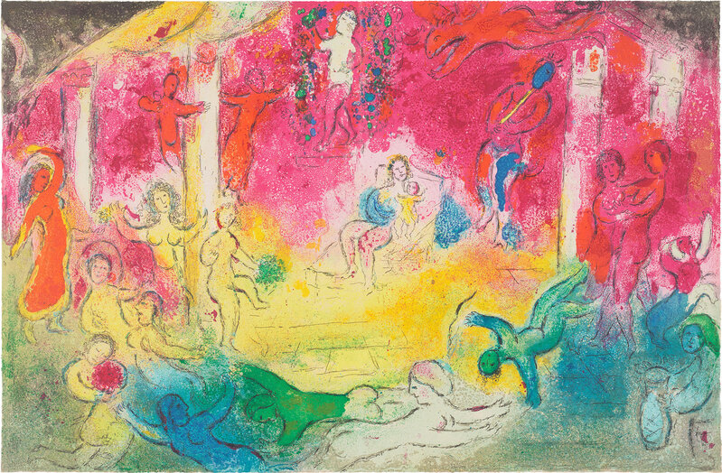 Marc Chagall, ‘Temple et histoire de Bacchus (Temple and History of Bacchus), from Daphnis et Chloé (Daphnis and Chloé) (M. 346, C. 46)’, 1961, Print, Lithograph in colours, on Arches paper folded (as issued), the full sheet., Phillips