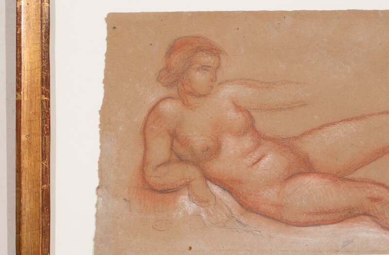 Aristide Maillol, ‘Femme nue allongée de face’, ca. 1930, Drawing, Collage or other Work on Paper, Red chalk on paper, Galerie Knoell, Basel