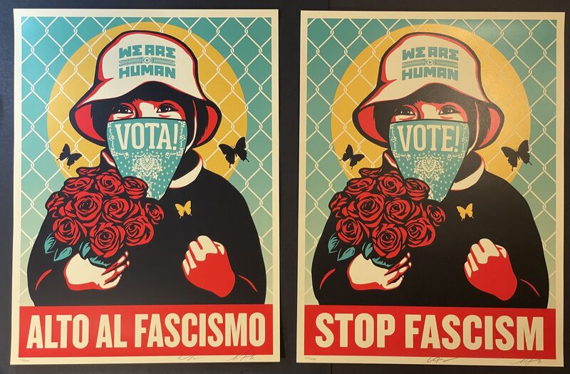 Shepard Fairey, ‘Vota! Alto Al Fascismo Shepard Fairey & Ernesto Yerena - 1st Edition VOTE 2020 ’, 2020, Print, Silkscreen On Creme Fine Art Speckletone Paper, New Union Gallery