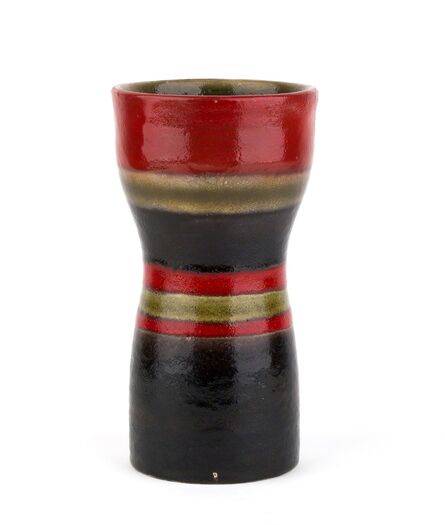 Bruno Gambone, ‘Vase with black, red, and beige stripes’