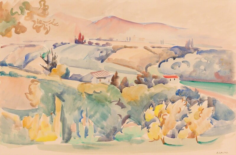 André Lhote, ‘Paysage Panoramique’, 1930-1935, Drawing, Collage or other Work on Paper, Watercolor over graphite pencil on paper, Doyle