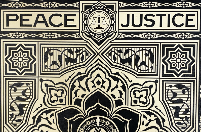 Shepard Fairey, ‘'Peace & Justice Ornament' (black)’, 2012, Print, Screen print on cream, Speckletone fine art paper., Signari Gallery