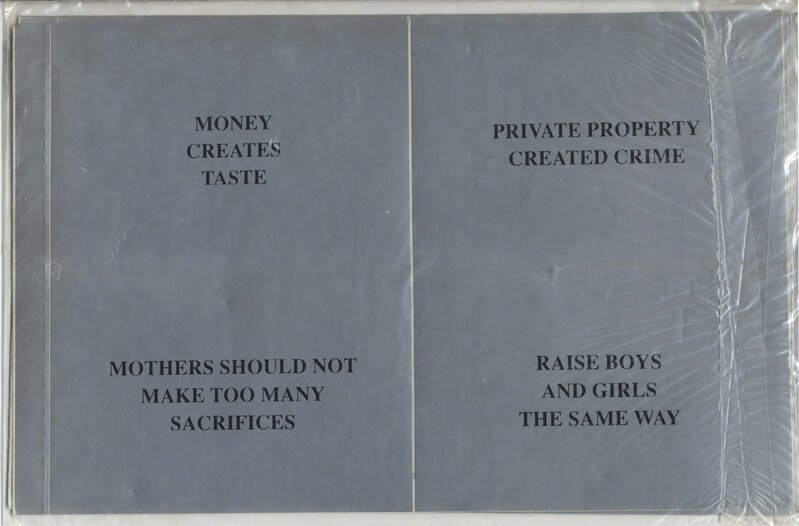 Jenny Holzer, ‘Messages’, 1988, Print, 6 loose sheets of self adhesive offset-printed silver with black type stickers carrying Holzer's enigmatic, disturbing and witty messages, Alternate Projects 