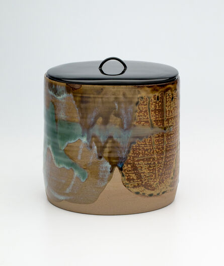 Hisaaki Kamei, ‘Water container (mizusashi) with lacquered lid and three-colored glaze, Takatori style’, ca. 2019