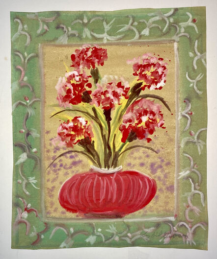 Sybil Gibson, ‘Red Carnations with a Decorated Border’, ca. 1976
