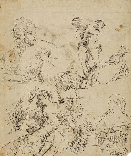 Attributed to Francesco Salvator Fontebasso, ‘A double-sided sheet of figure studies, after François Boucher’