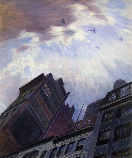 Martin Lewis, ‘Biplanes over New York City.  (Victory Flight WWI.)’, ca. 1919