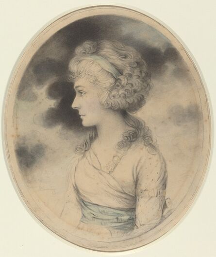 John Downman, ‘Portrait of a Woman with a Blue Sash’, 1791