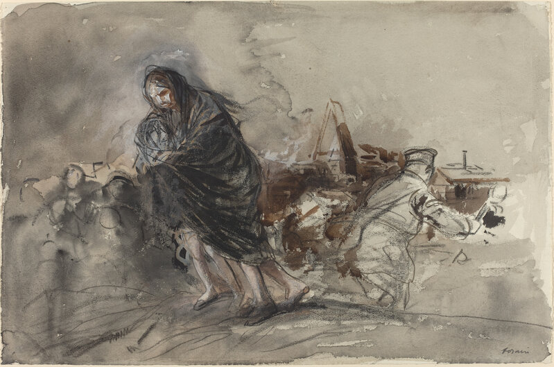 Jean-Louis Forain, ‘After Douai’, probably 1918, Drawing, Collage or other Work on Paper, Brush and black ink and black (crayon?) with watercolor on laid paper, National Gallery of Art, Washington, D.C.