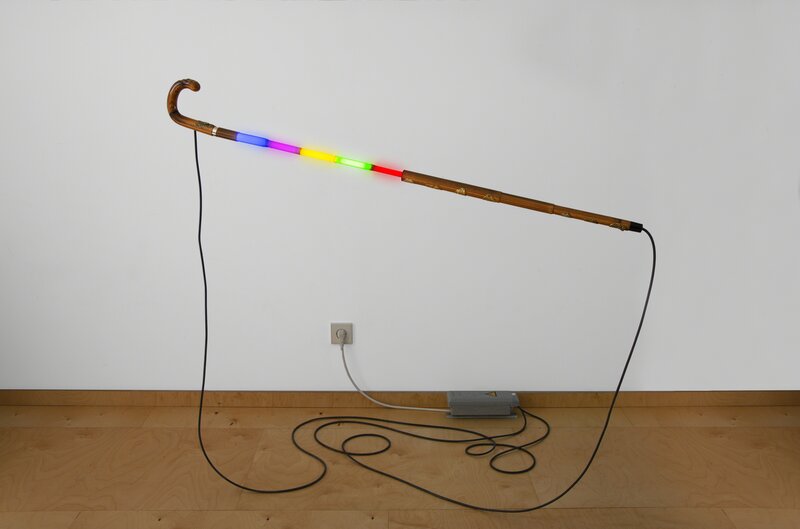 Warren Neidich, ‘JB’s Magical Walking Stick’, 2018, Installation, Antique walking stick with multi colored neon, electric components for site specific installation, PRISKA PASQUER