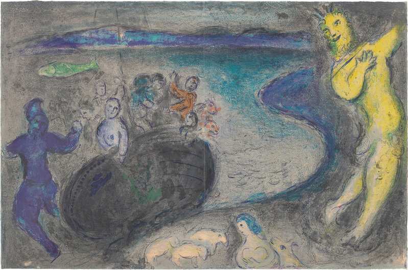 Marc Chagall, ‘Le Songe du Capitaine Bryaxis (Captain Bryaxis' Dream), from Daphnis et Chloé (Daphnis and Chloé) (M. 328, C. 46)’, 1961, Print, Lithograph in colours, on Arches paper folded (as issued), the full sheet., Phillips