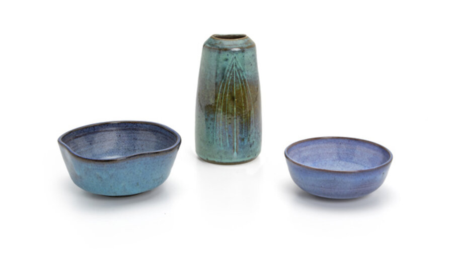 Two low bowls and one vase, 3 pieces
