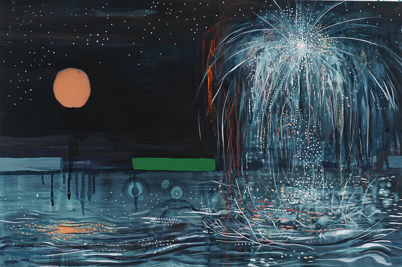 Brian Frink, ‘Moon, Fireworks, Reflection’, 2020, Painting, Oil on panel, James May Gallery