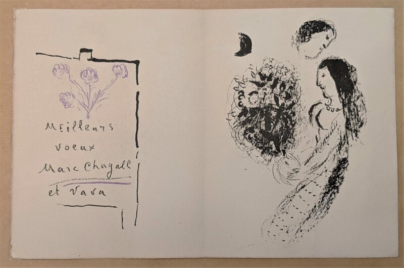 Marc Chagall, ‘Greeting card’, 1961, Print, Original lithograph enhanced with India ink and pastel, Samhart Gallery