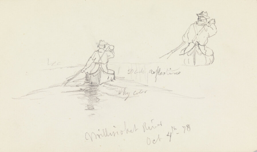 Studies of Man Paddling Canoe on Millinocket River
