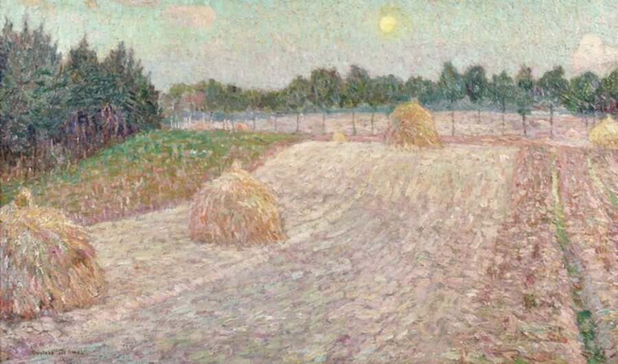 A Hayfield at Sunset