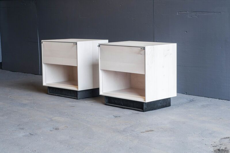 Jeff Martin, ‘Excavated Bedside tables (pair’, 2019, Design/Decorative Art, Bleached Maple, Cast cement, Alpenglow Projects Unlimited
