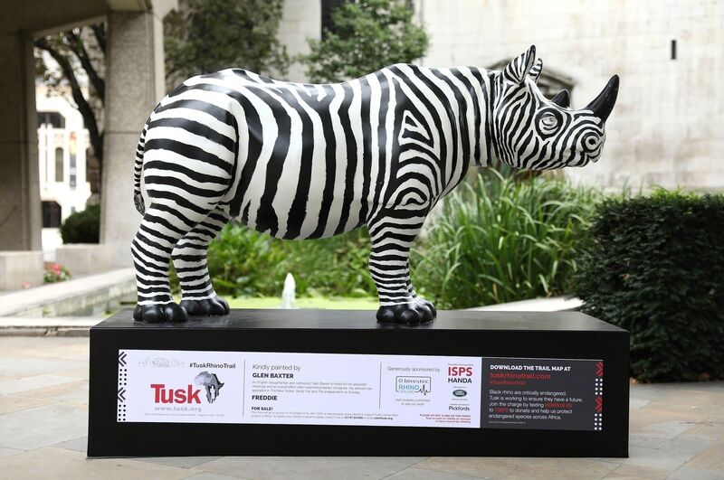 Glen Baxter, ‘FREDDIE’, 2018, Sculpture, Rhino: fibreglass rhino (fire retardant) with internal armature Finish: Black and white masonry paint, Tusk Benefit Auction