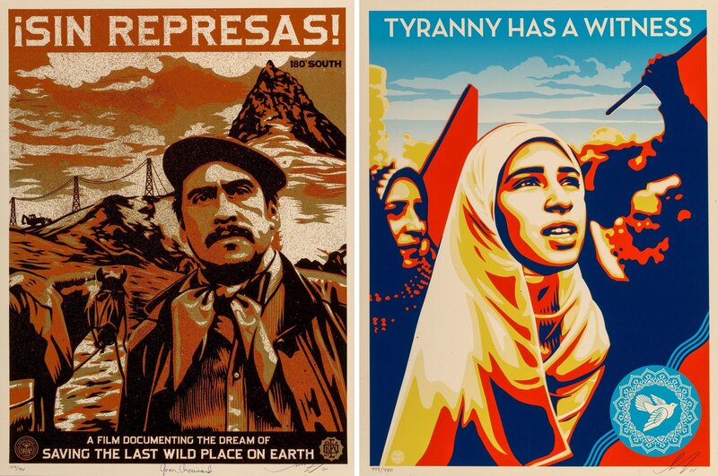 Shepard Fairey, ‘180 South and Tyranny Has a Witness (two works)’, 2010-2011, Print, Screenprints in color on speckled cream paper, Heritage Auctions