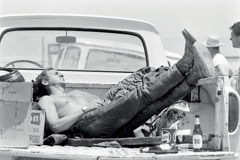 John Dominis, ‘Steve McQueen sleeping in the back of his pick up truck, California’, 1963, Photography, Gelatin Silver Print, Staley-Wise Gallery