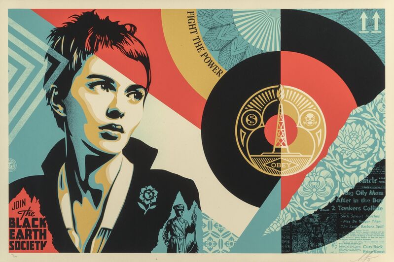 Shepard Fairey, ‘Black Earth Society’, 2021, Print, Screenprint in colors on speckled cream paper, Heritage Auctions