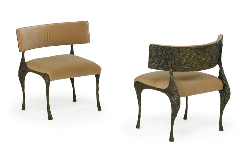 Paul Evans (1931-1987), ‘Pair of Sculptured Metal low, wide side chairs’, 1970s, Design/Decorative Art, Bronze, composite, upholstery, USA, Rago/Wright/LAMA/Toomey & Co.