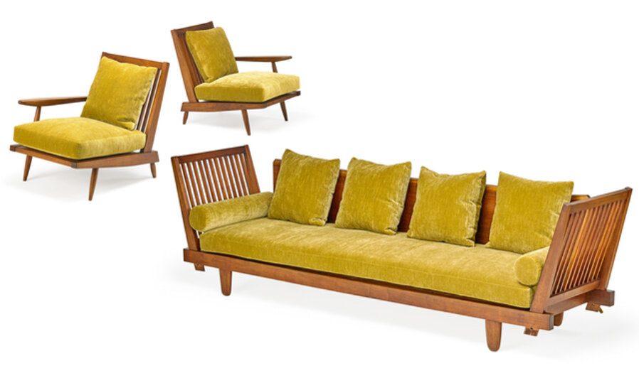 Custom-made Cushion Sofa with pair of Single Arm Cushion lounge chairs, New Hope, PA