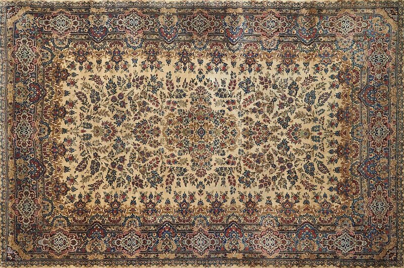 ‘Persian Kerman Rug’, Textile Arts, All over floral field on tan ground, Rago/Wright/LAMA/Toomey & Co.