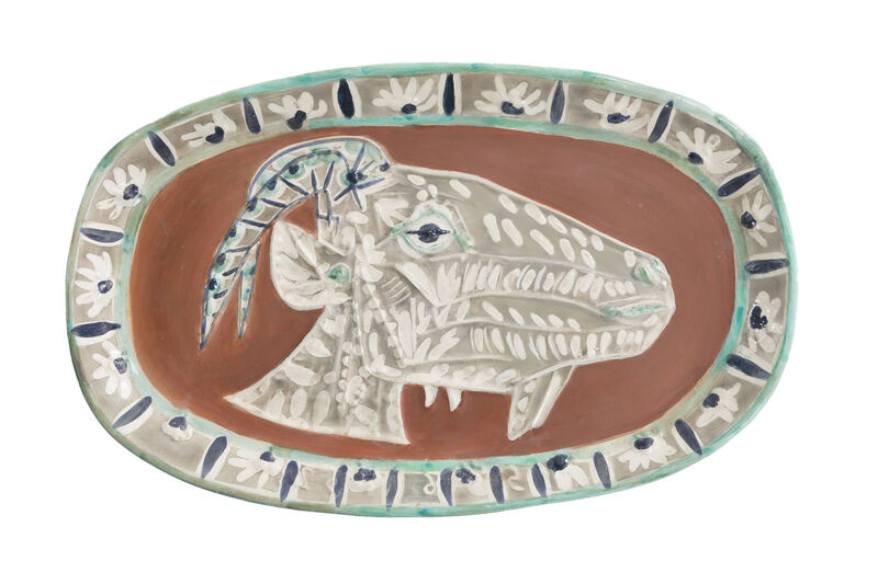 Pablo Picasso, ‘Tête de chèvre de profil’, 1952, Design/Decorative Art, White earthenware ceramic plate with colored engobe and glaze, John Moran Auctioneers