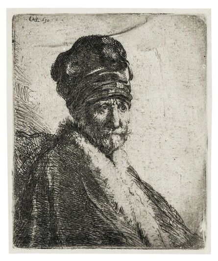 Rembrandt van Rijn, ‘Bust of a Man Wearing a High Fur Hat [the Artist’s Father?]’, circa 1630