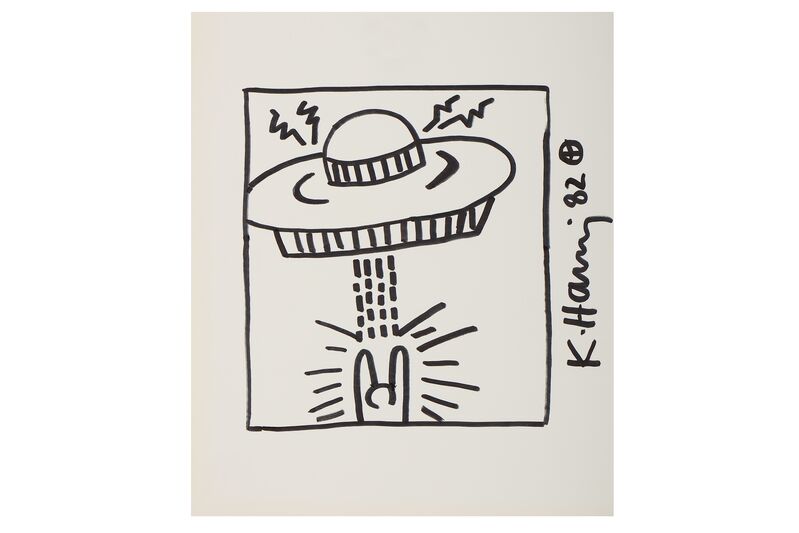 Keith Haring, ‘Untitled (Man With UFO)’, 1982, Original drawing, felt tip on paper, Chiswick Auctions