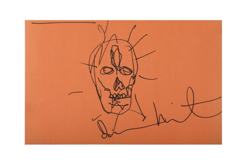 Damien Hirst, ‘Skull, orange’, Drawing, Collage or other Work on Paper, Ink on orange paper, Chiswick Auctions