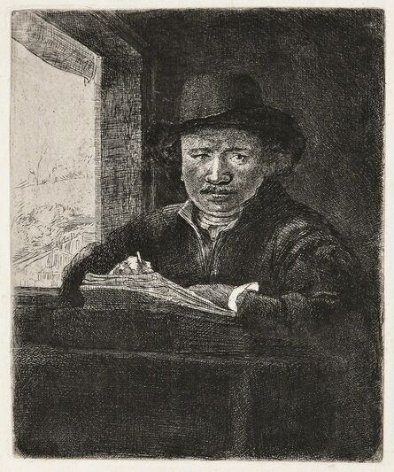 Rembrandt van Rijn, ‘Self Portrait Drawing at a Window’, 1648-a late impression