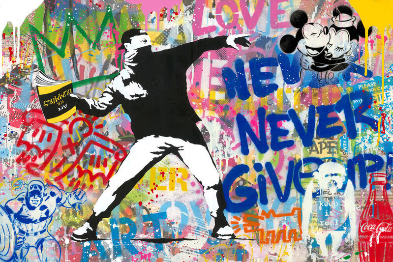 Mr. Brainwash, ‘Banksy Thrower’, 2020, Mixed Media, Silkscreen and mixed media on paper, Maune Contemporary