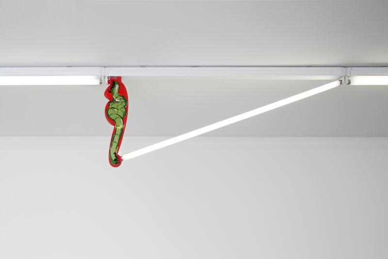 Chadwick Rantanen, ‘Fluorescent Fittings [Worm/Red]’, 2015, Cast urethane, screws, wire, copper, sticker; 1 piece, Tanya Leighton