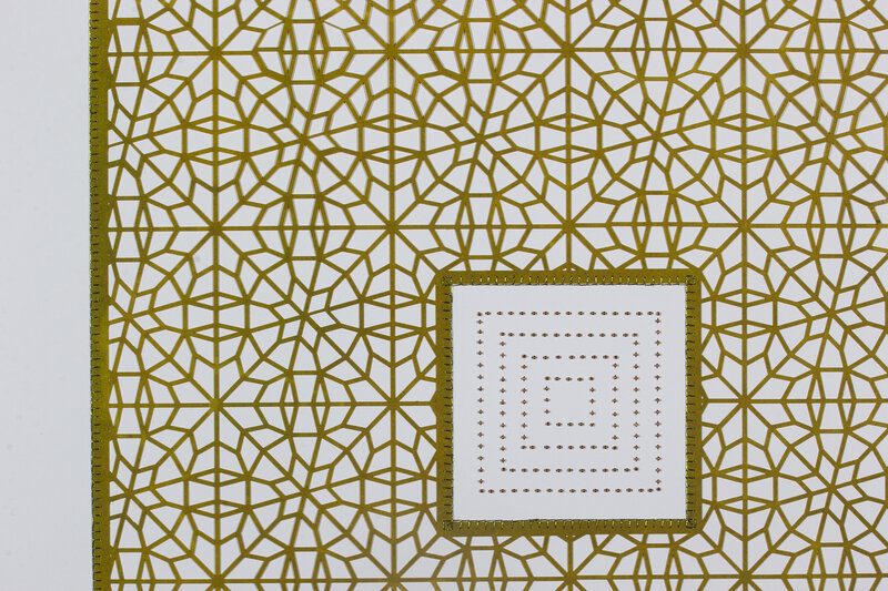 Anila Quayyum Agha, ‘Flowers (Pea Green Square)’, 2017, Drawing, Collage or other Work on Paper, Mixed media on paper (encaustic pea-green square with brown beads in center), Sundaram Tagore Gallery