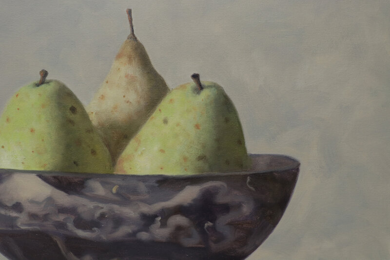 Olga Antonova (b. 1956), ‘Pears in a Metal Vase’, 2021, Painting, Oil on Canvas, Gallery Henoch