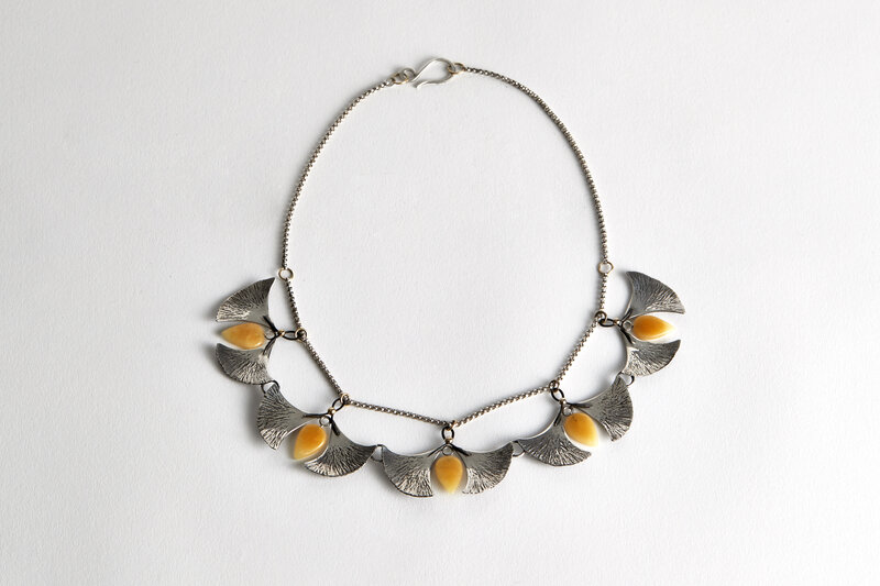 Audrey Werner, ‘Ginkgo Leaves Necklace’, 2020, Jewelry, Iron, 18k sterling silver, carved amber, Maison Gerard