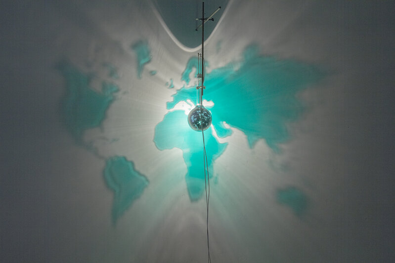 Fabrizio Corneli, ‘Mondo smeraldo’, 2010, Installation, Painted laboratory bottle, laboratory pliers, halogen lamp, Studio Trisorio