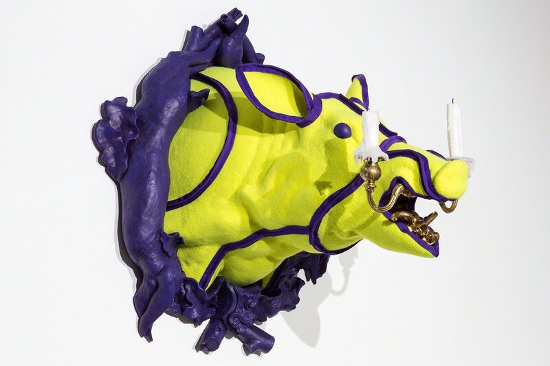 Nicholas Crombach, ‘Boar Mount’, 2019, Sculpture, Tennis ball felt, nylon webbing, resin, paint, candles, Art Mûr