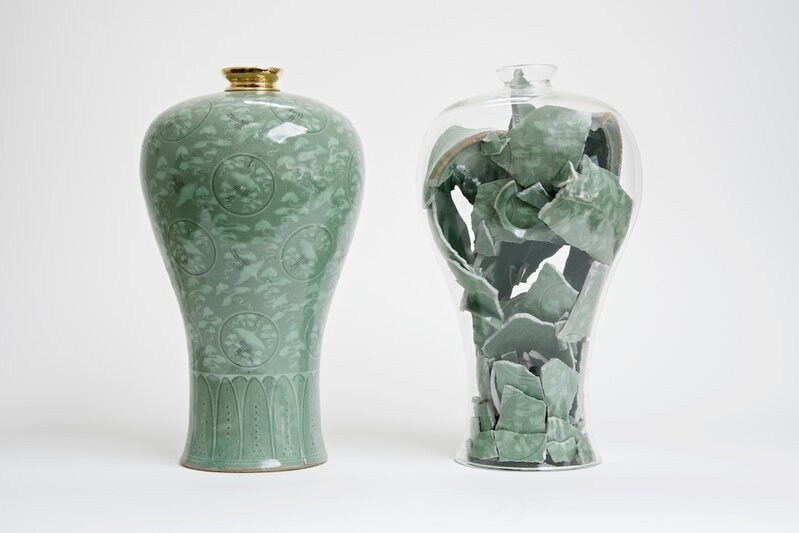 Bouke de Vries, ‘Memory vessel:pair 4’, 2015, Sculpture, 2x19th century Korean celadon vases, glass and gold plated neck, Galerie Ron Mandos