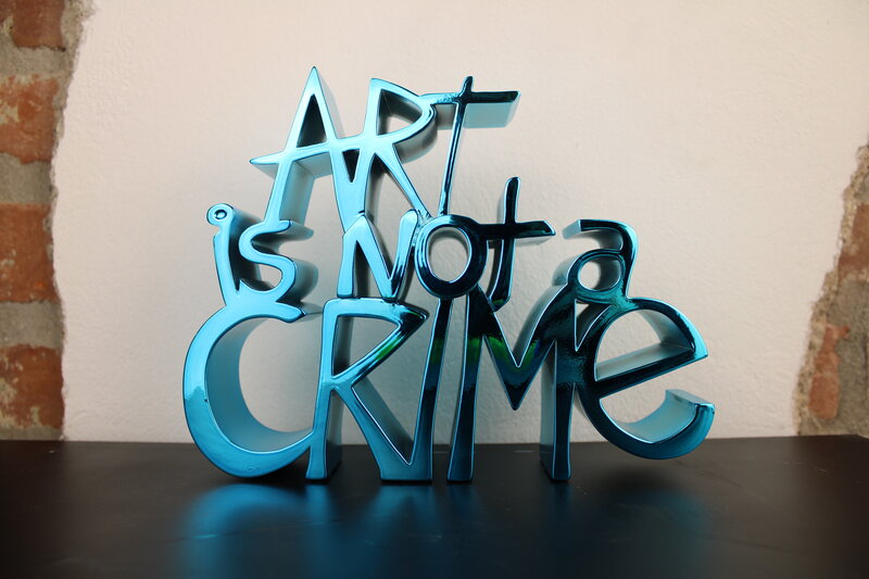 Mr. Brainwash, ‘Art is not a crime, Hard candy, Cyan’, 2021, Sculpture, Chrome Painted Resin Sculpture, Pop House Gallery