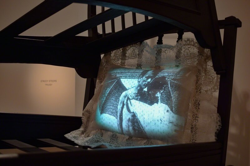 Stacey Steers, ‘Phantom Canyon: Stack of Beds’, N/A, Sculpture, 35mm black and white video, modified antique and new beds and mixed media, Robischon Gallery