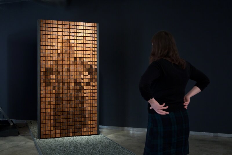 Daniel Rozin, ‘Rust Mirror’, 2010, Sculpture, 768 oxidized steel tiles, motors, control electronics, video camera, custom software, microcontroller, bitforms gallery