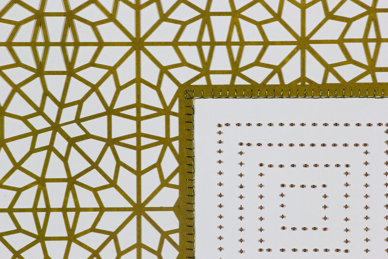 Anila Quayyum Agha, ‘Flowers (Pea Green Square)’, 2017, Drawing, Collage or other Work on Paper, Mixed media on paper (encaustic pea-green square with brown beads in center), Sundaram Tagore Gallery