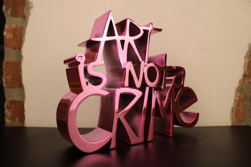 Mr. Brainwash, ‘Art is not a crime, Hard Candy, Pink’, 2021, Sculpture, Chrome Painted Resin Sculpture, Pop House Gallery