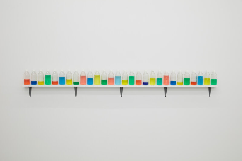 Tony Feher, ‘(Calliope)’, 2008, Sculpture, 28 glass bottles with screw caps, water, food color, and painted wood shelf, Sikkema Jenkins & Co.