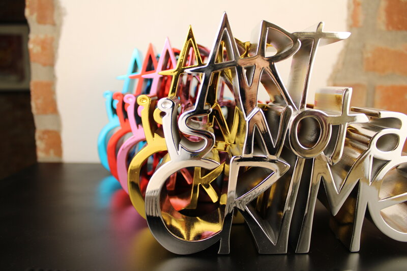 Mr. Brainwash, ‘Art is not a crime, Hard Candy, Pink’, 2021, Sculpture, Chrome Painted Resin Sculpture, Pop House Gallery