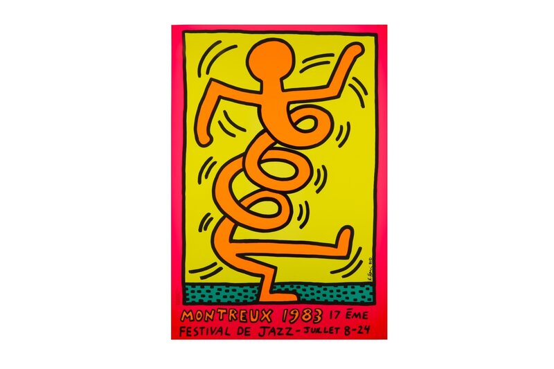 Keith Haring, ‘Montreux Jazz Festival, 1983 (Pink); Montreux Jazz Festival, 1983 (Green); Montreux Jazz Festival, 1983 (Yellow)’, 1983, Print, Each screenprint in colours on wove paper, Chiswick Auctions